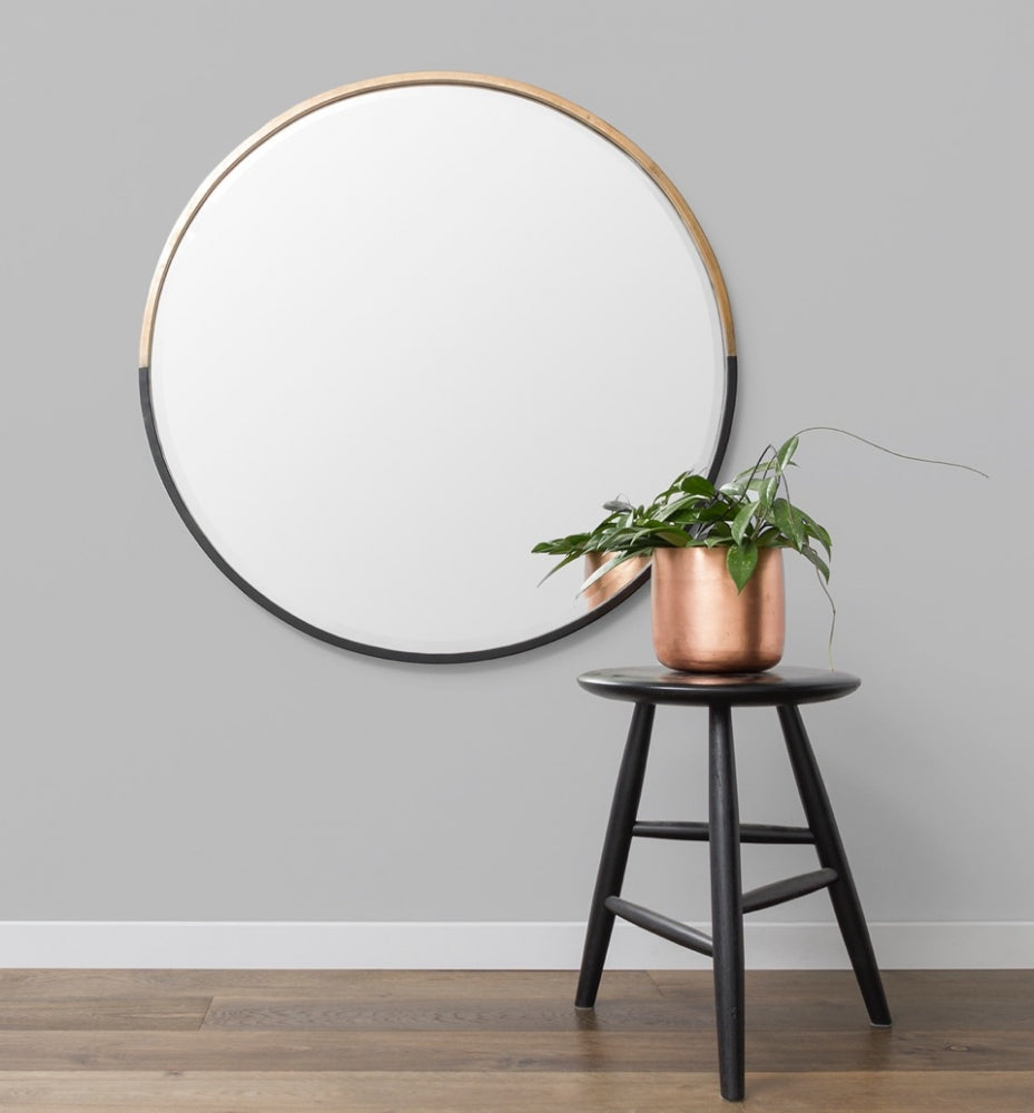 Two Tone Half Moon Mirror - Black/Brass
