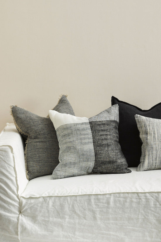 MULBERI Wilson Linen Cushion - Black & Ecru 50 x 50cm