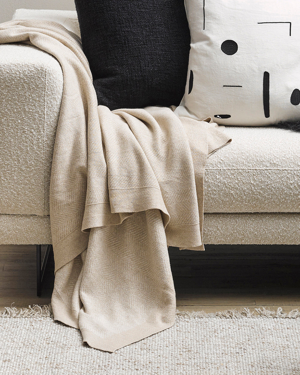 BAYA Carmel Knitted Cotton Throw - Fawn - 125 x 150cm
