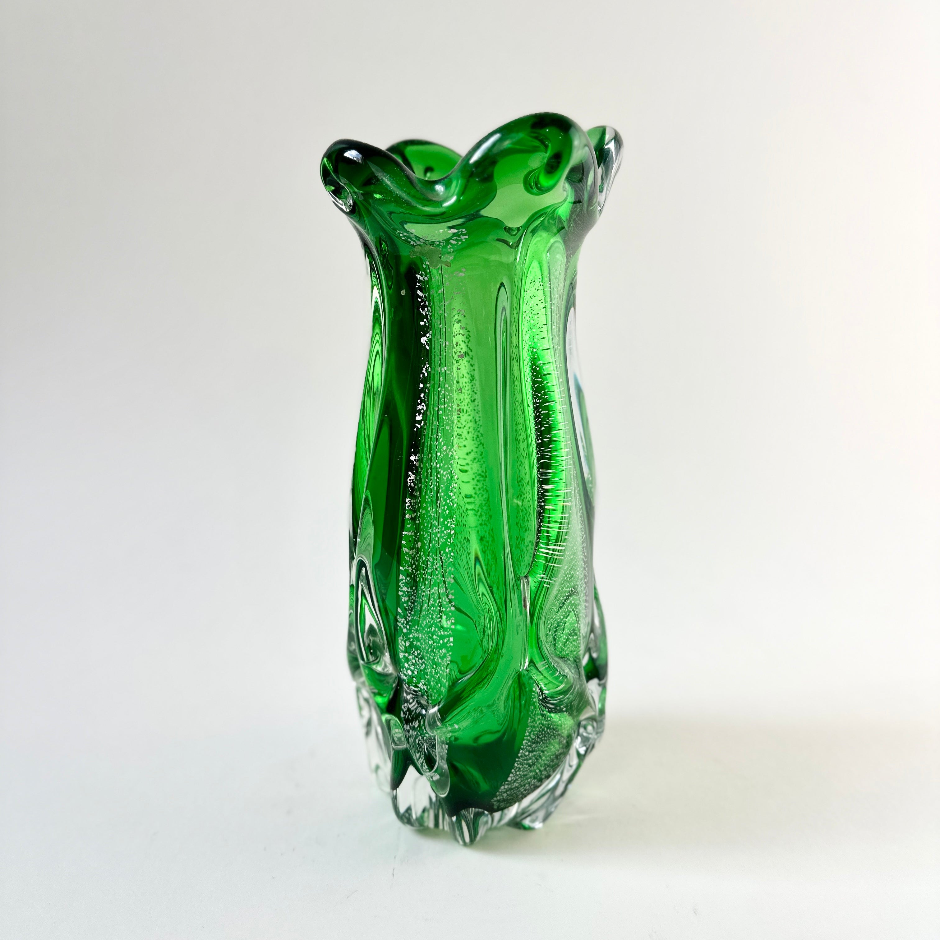 Vintage Sanyu Green Glass Vase