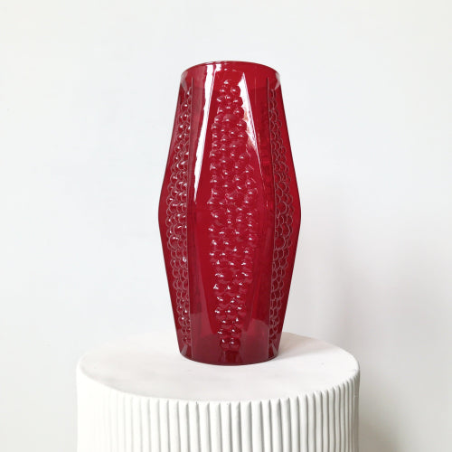 Vintage Red Art Deco Glass Bubble Vase