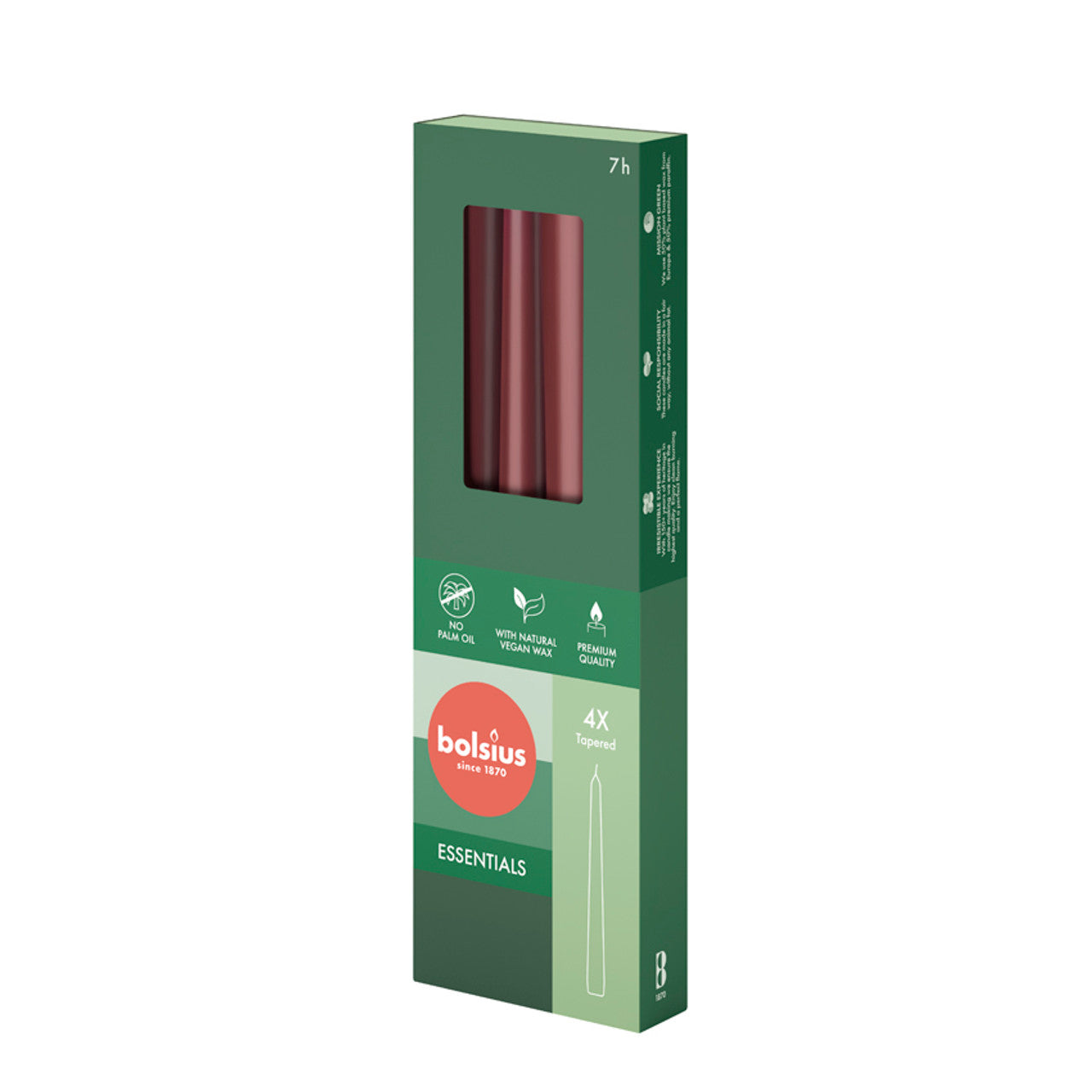 Bolsius Tapered Candle - Box 4 - 24.5cm - Dark Red