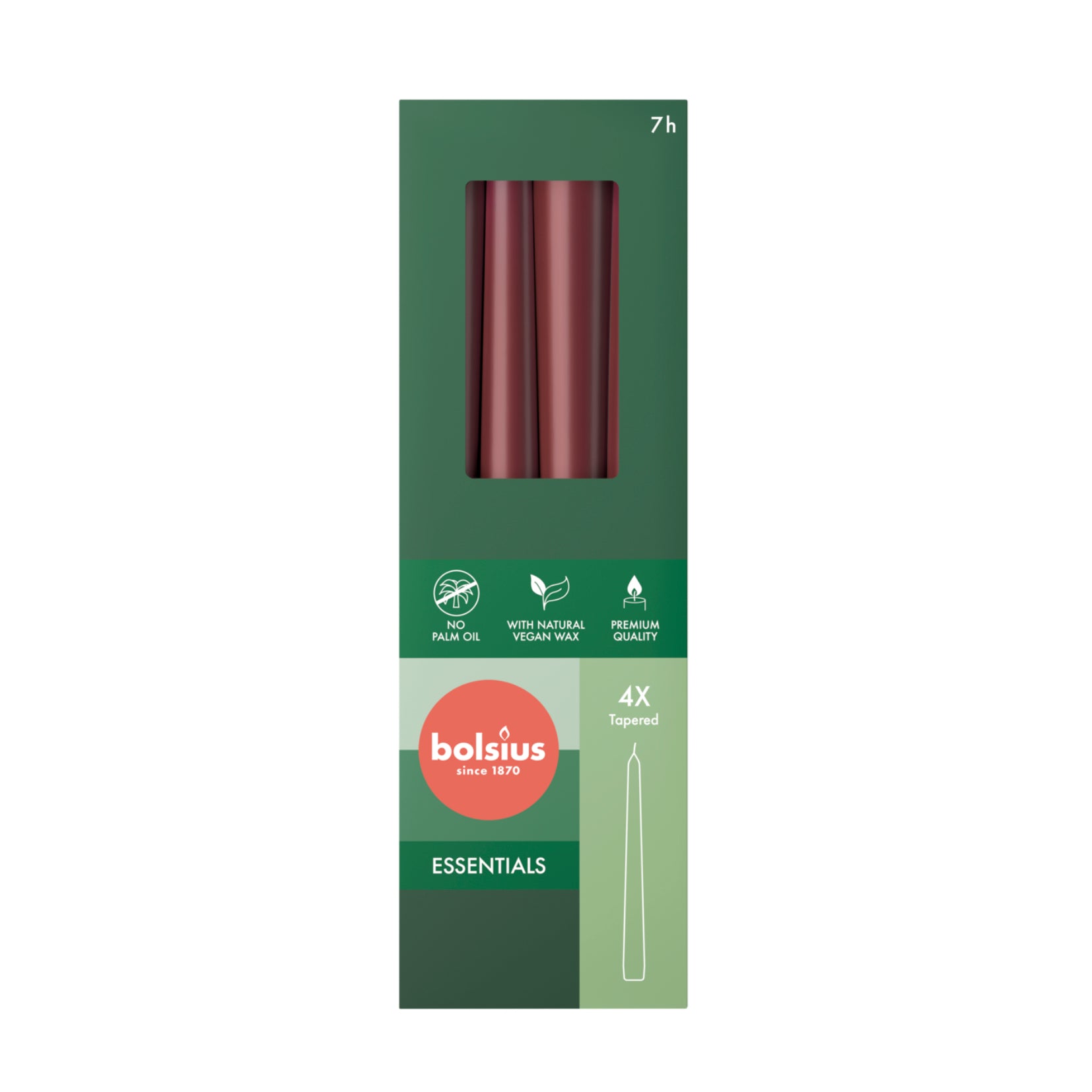 Bolsius Tapered Candle - Box 4 - 24.5cm - Dark Red