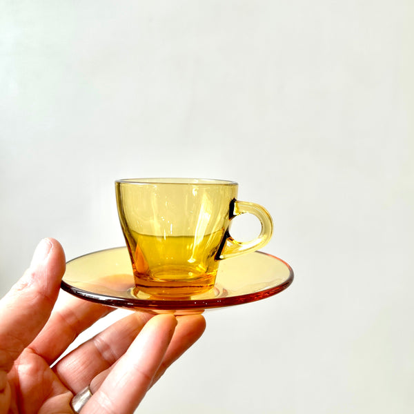 Vintage Amber Glass Espresso Cup & Saucer
