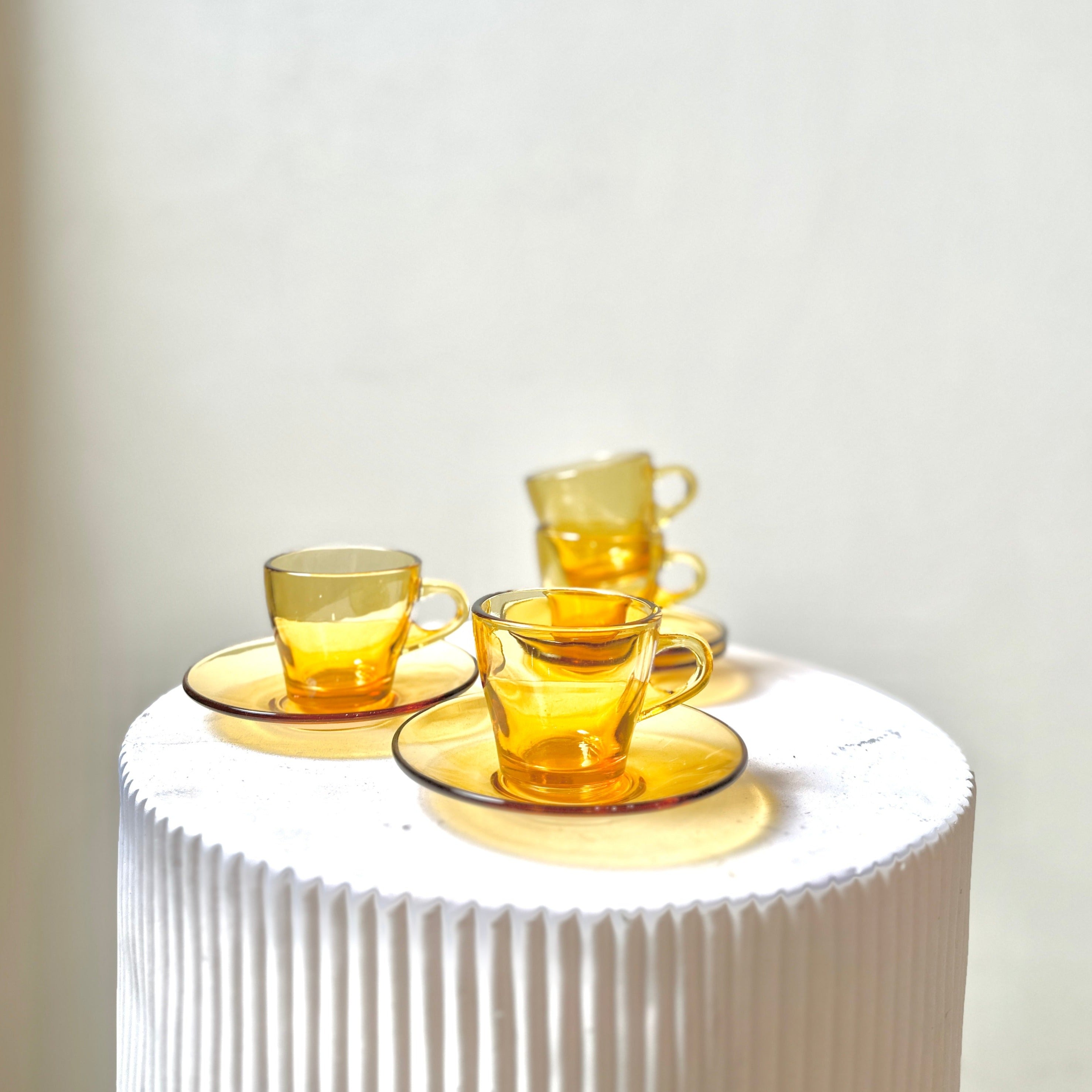 Vintage Amber Glass Espresso Cup & Saucer
