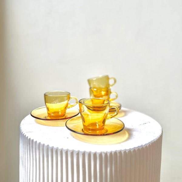 Vintage Amber Glass Espresso Cup & Saucer