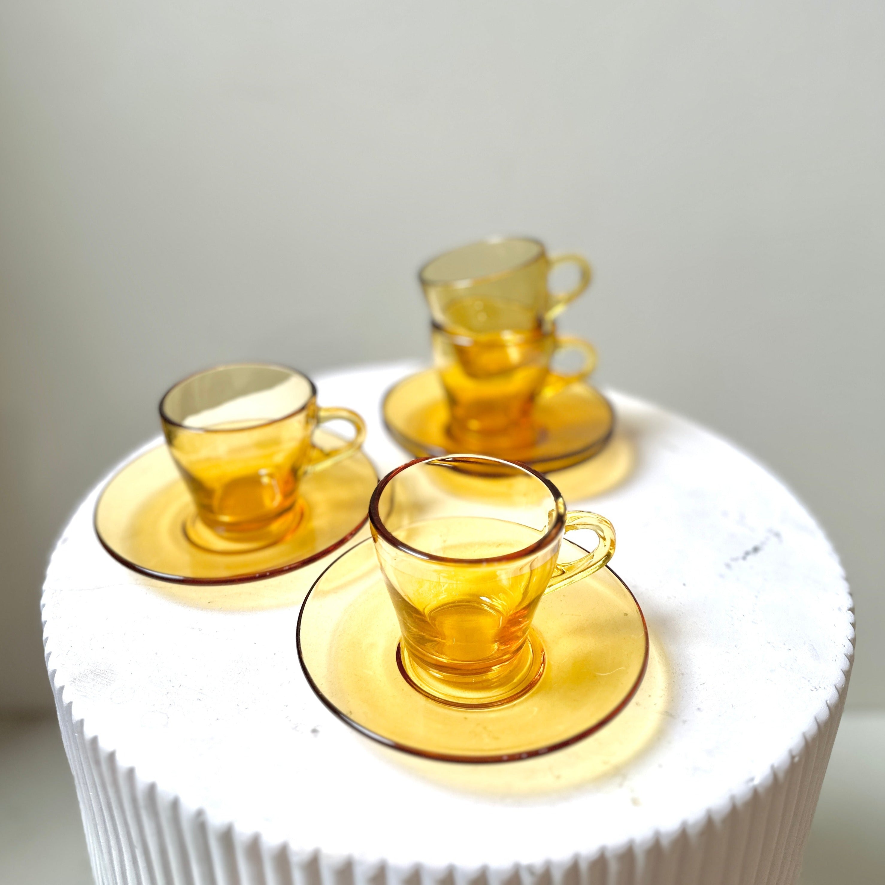 Vintage Amber Glass Espresso Cup & Saucer