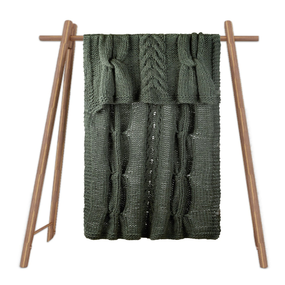 GRAND DESIGNS Hamish Hand Knitted Throw Dark Green 180x130cm