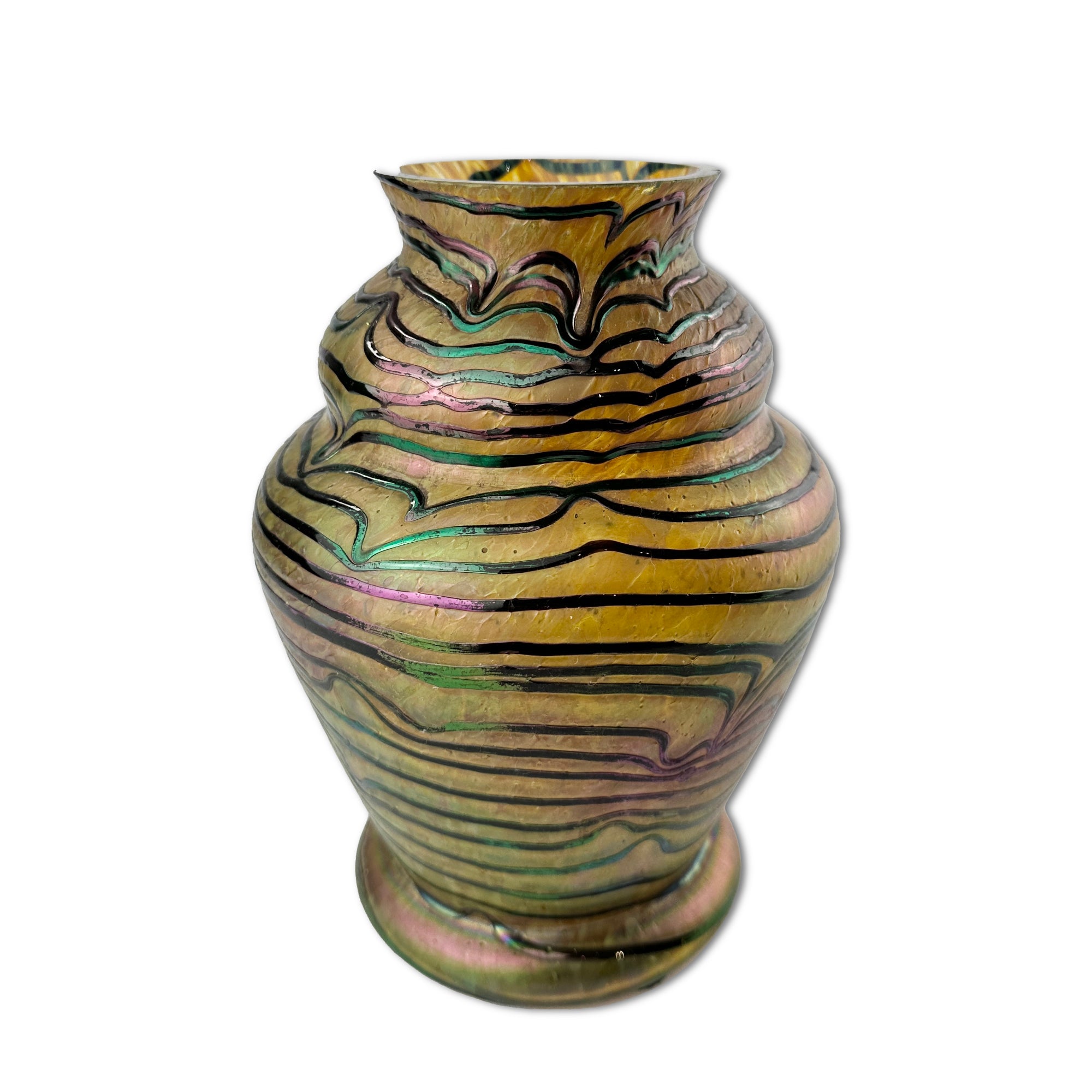 Wilhelm Kralik Sohn (Bohemian) Blue on Gold Iridescent Glass Vase