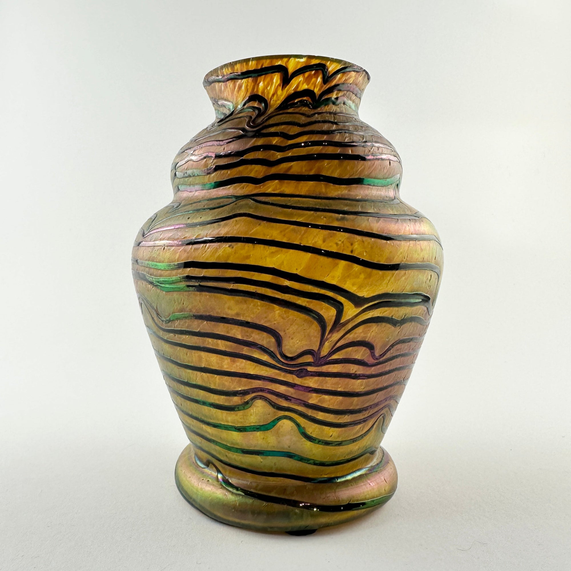 Wilhelm Kralik Sohn (Bohemian) Blue on Gold Iridescent Glass Vase