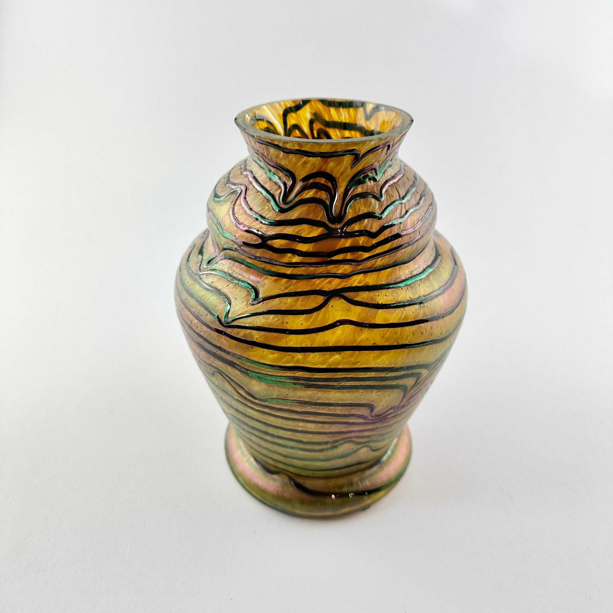 Wilhelm Kralik Sohn (Bohemian) Blue on Gold Iridescent Glass Vase
