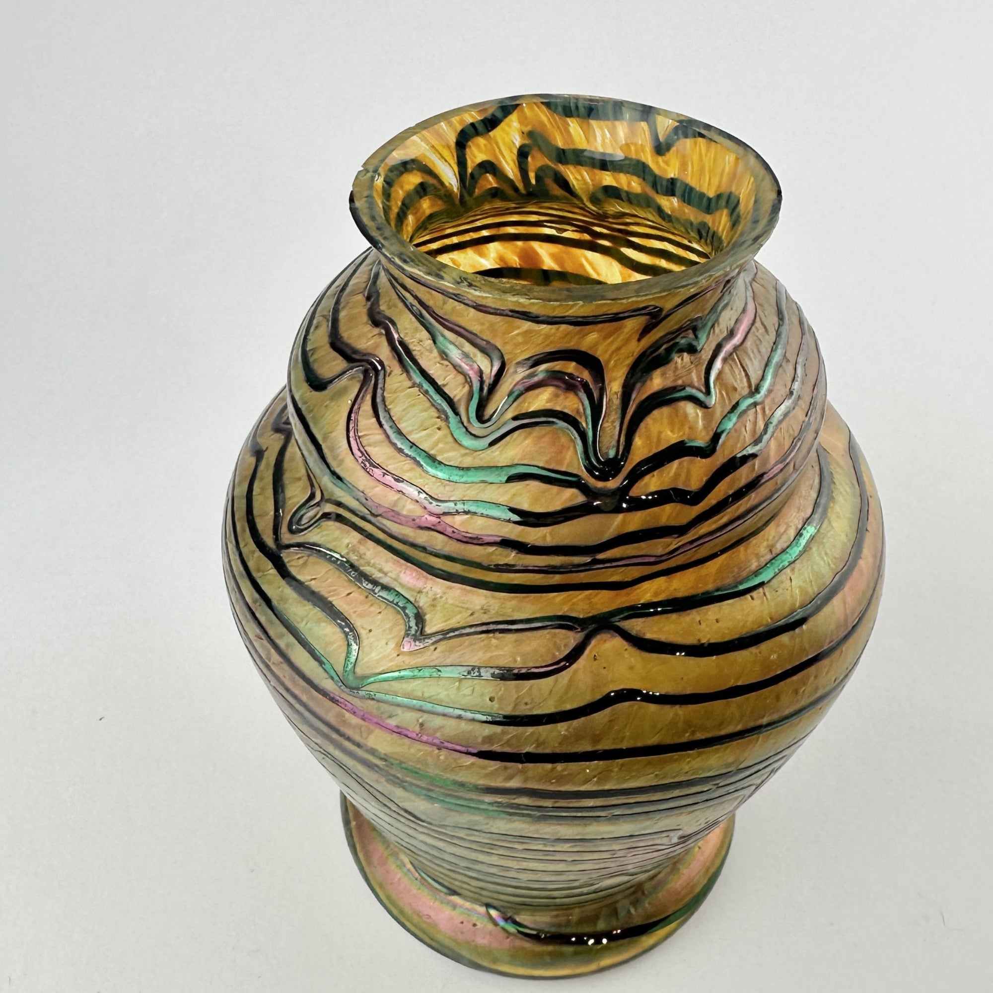 Wilhelm Kralik Sohn (Bohemian) Blue on Gold Iridescent Glass Vase