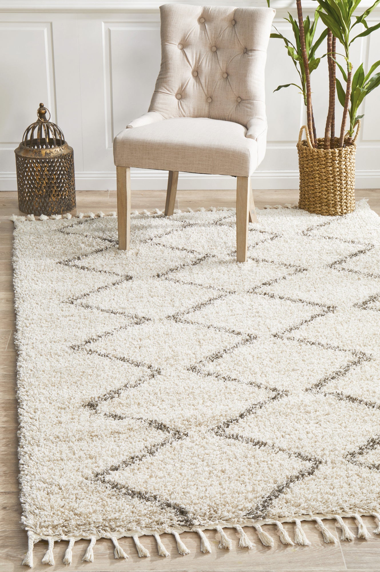 Saffron 22 - Moroccan Shag Pile Rug - Natural