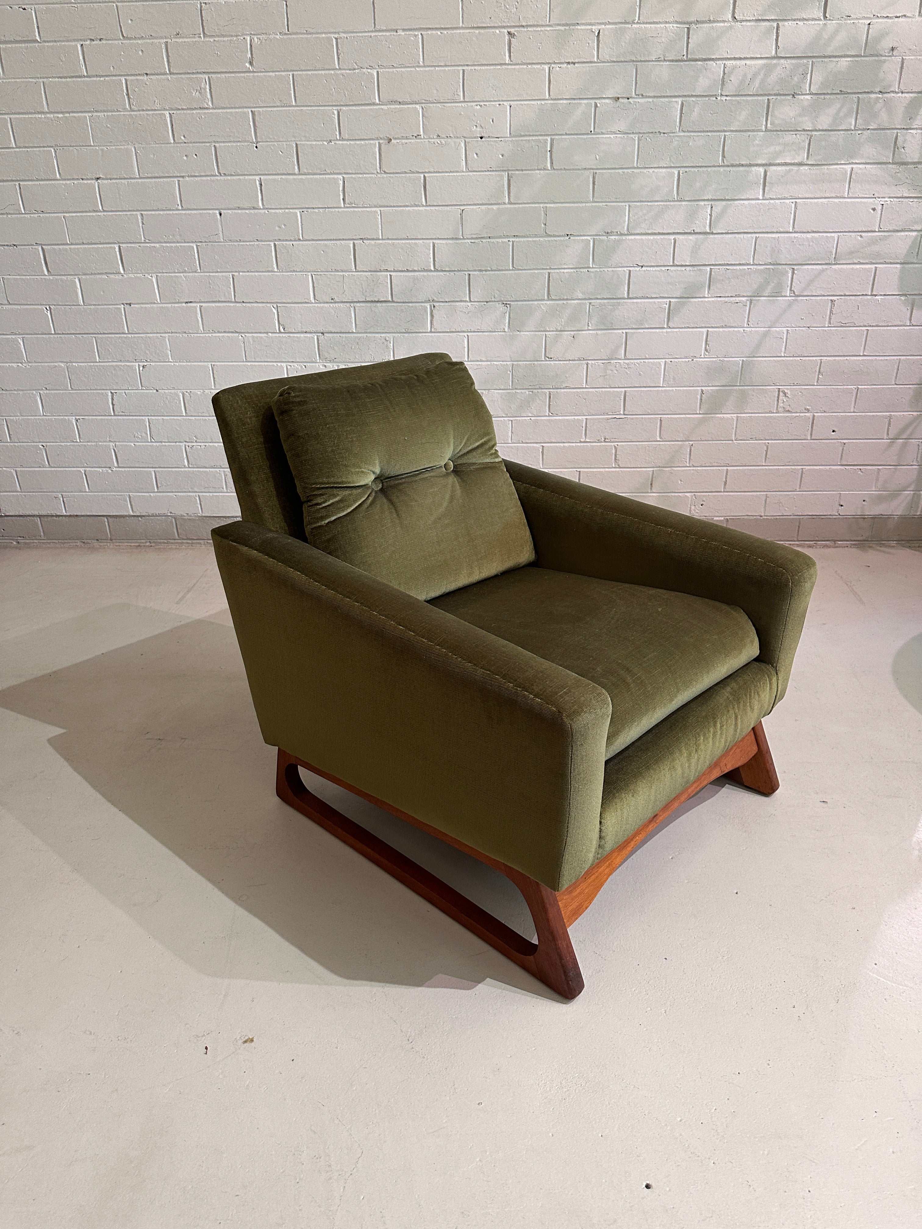 Pair 1960s Vintage Easden Style Armchairs - Green Velvet