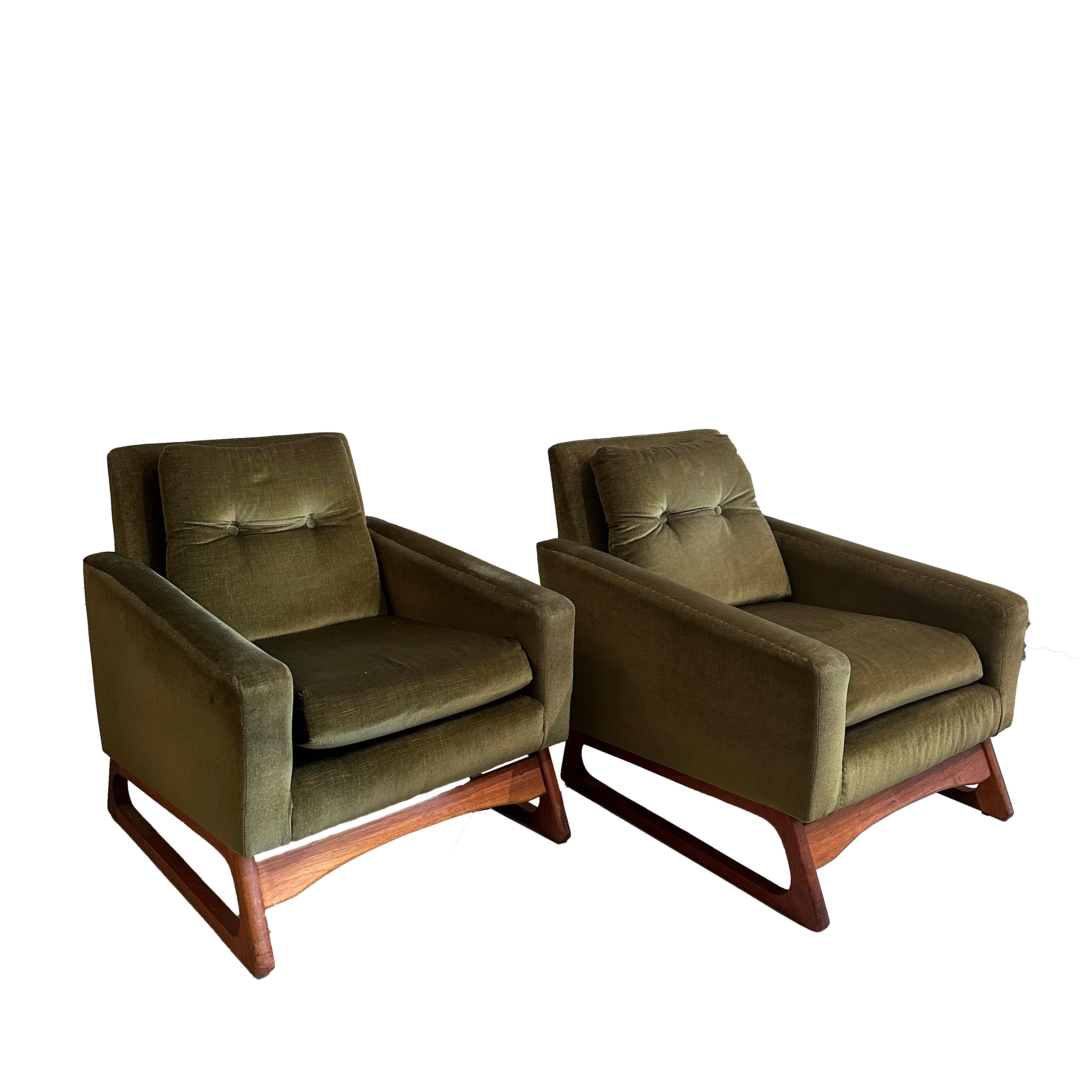 Pair 1960s Vintage Easden Style Armchairs - Green Velvet
