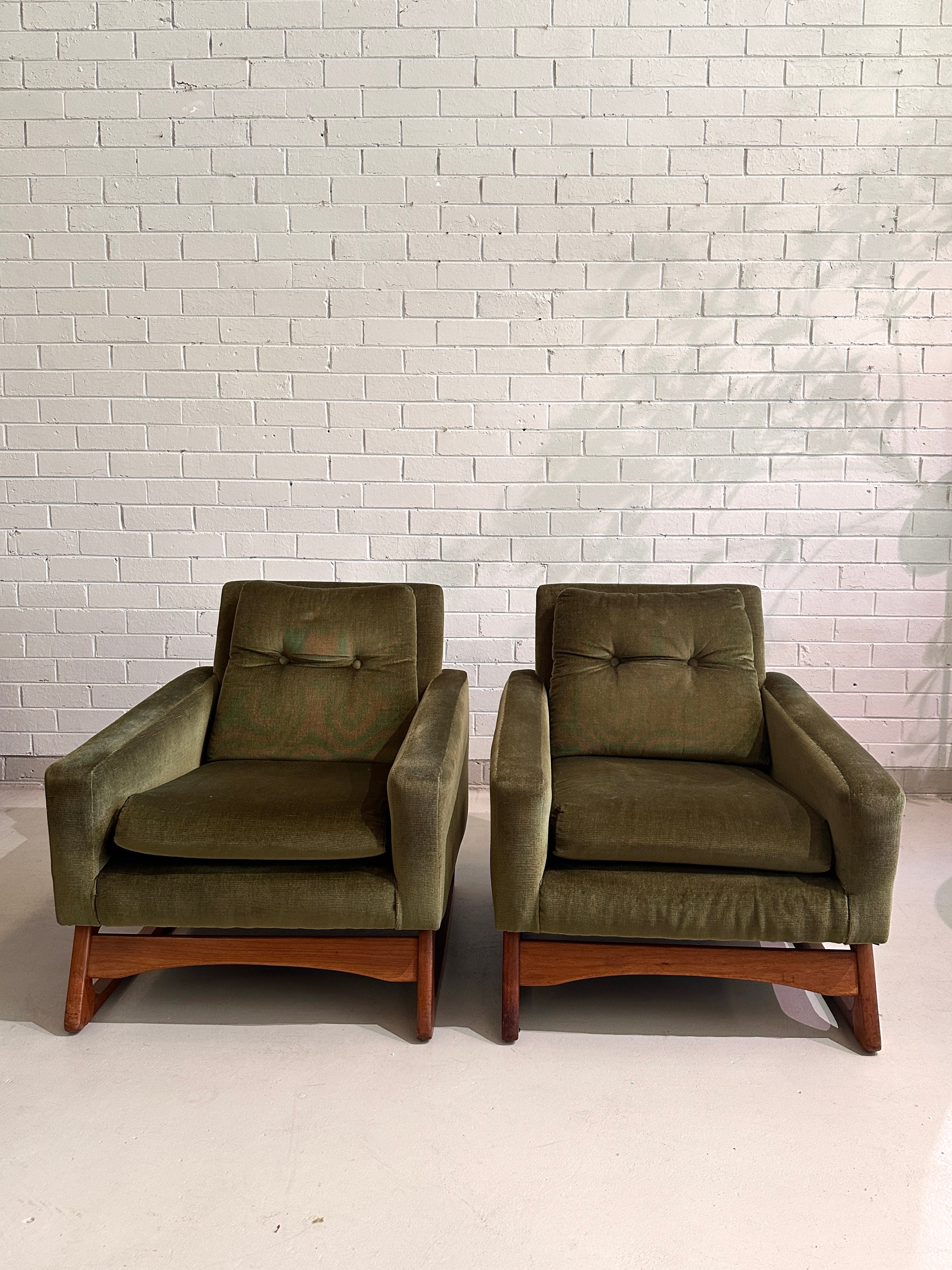Pair 1960s Vintage Easden Style Armchairs - Green Velvet