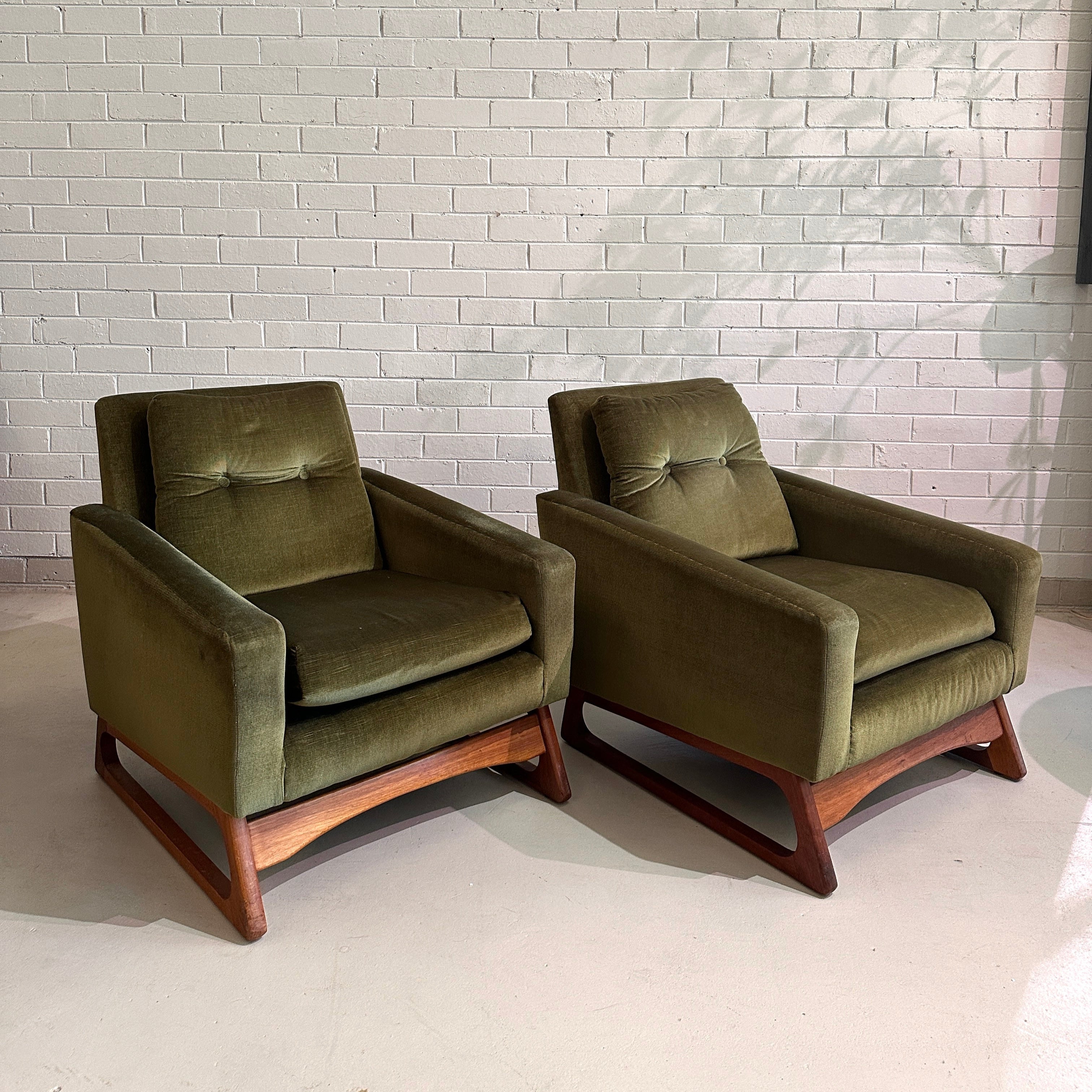 Pair 1960s Vintage Easden Style Armchairs - Green Velvet