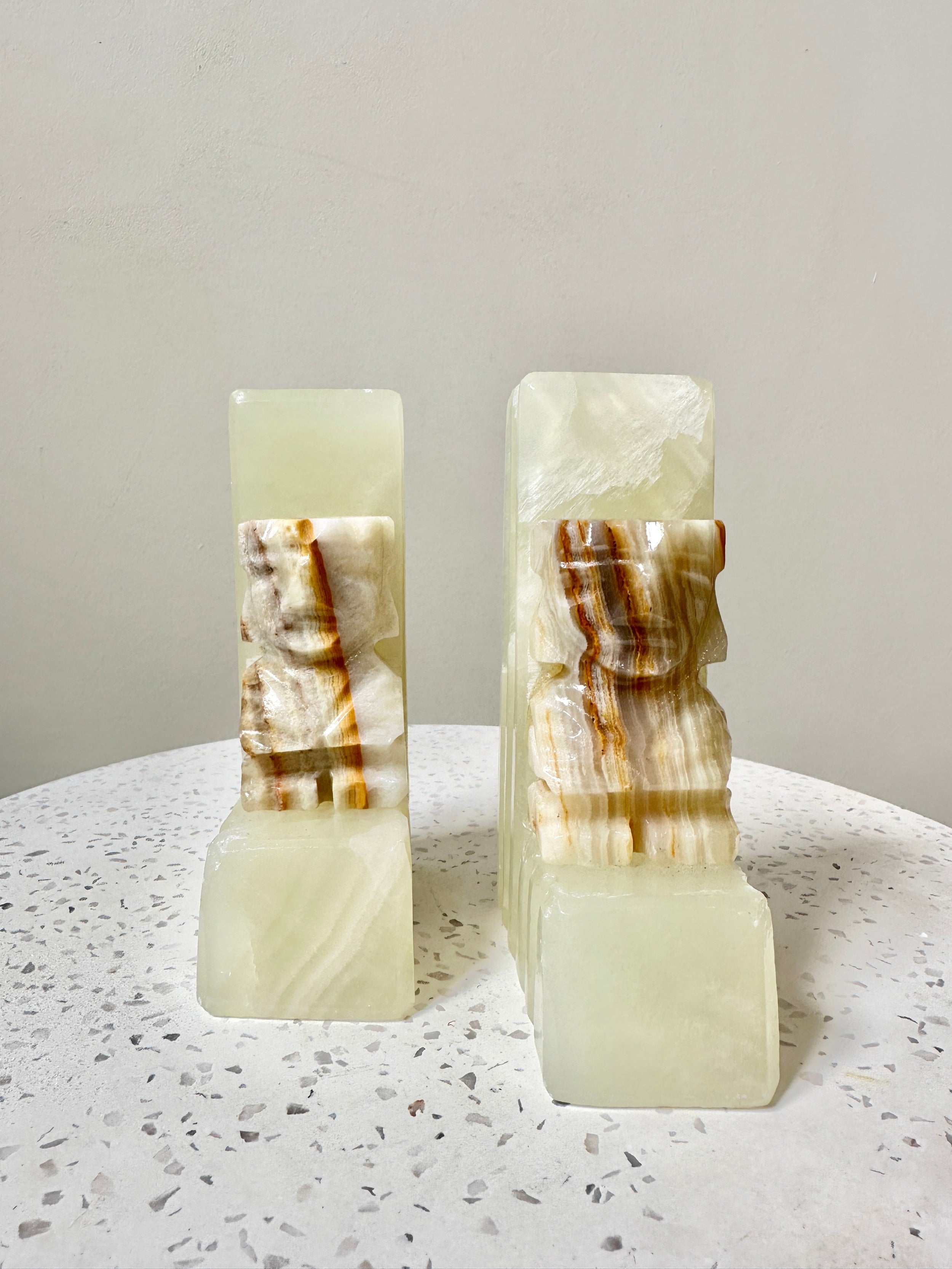 Vintage Onyx Aztec Bookends