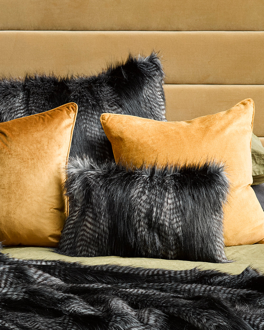 HEIRLOOM Black Coyote Faux Fur Cushion - 30 x 45cm