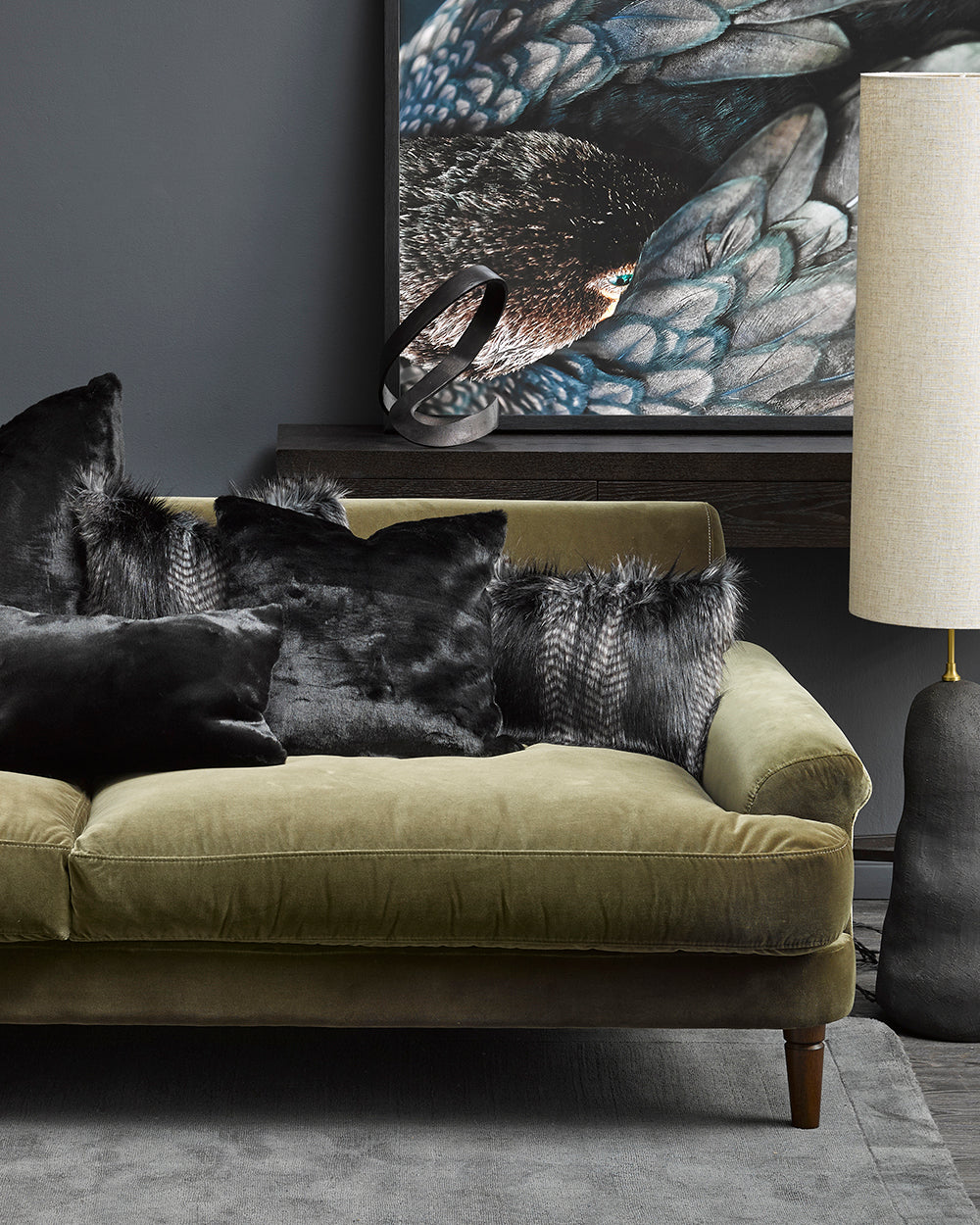 HEIRLOOM Black Coyote Faux Fur Cushion - 30 x 45cm