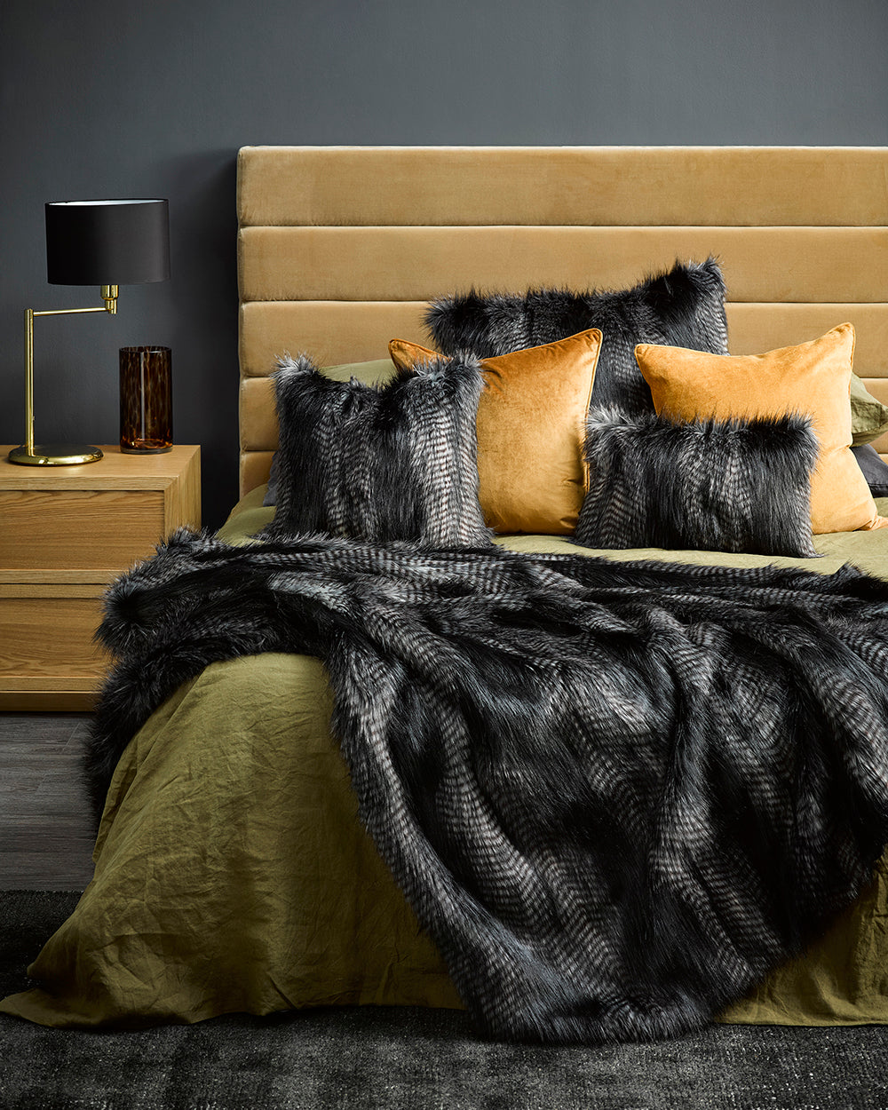 HEIRLOOM Black Coyote Faux Fur Cushion - 45cm