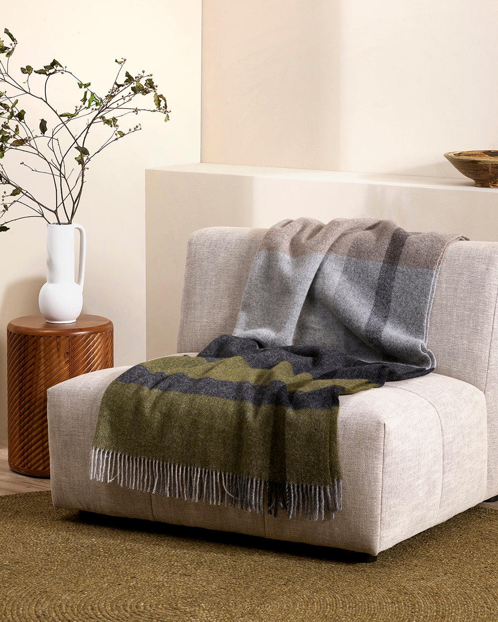 Rodwell and Astor BAYA Brunswick Throw - 100% New Zealand Wool Throw - Olive