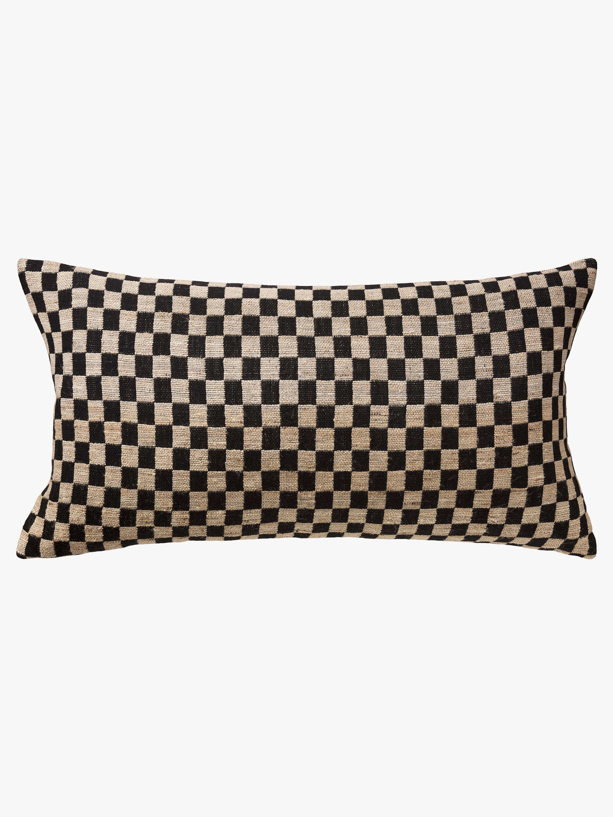 Matteo Black Wool and Silk Lumbar Cushion 40 x 80cm – studio front | Rodwell & Astor