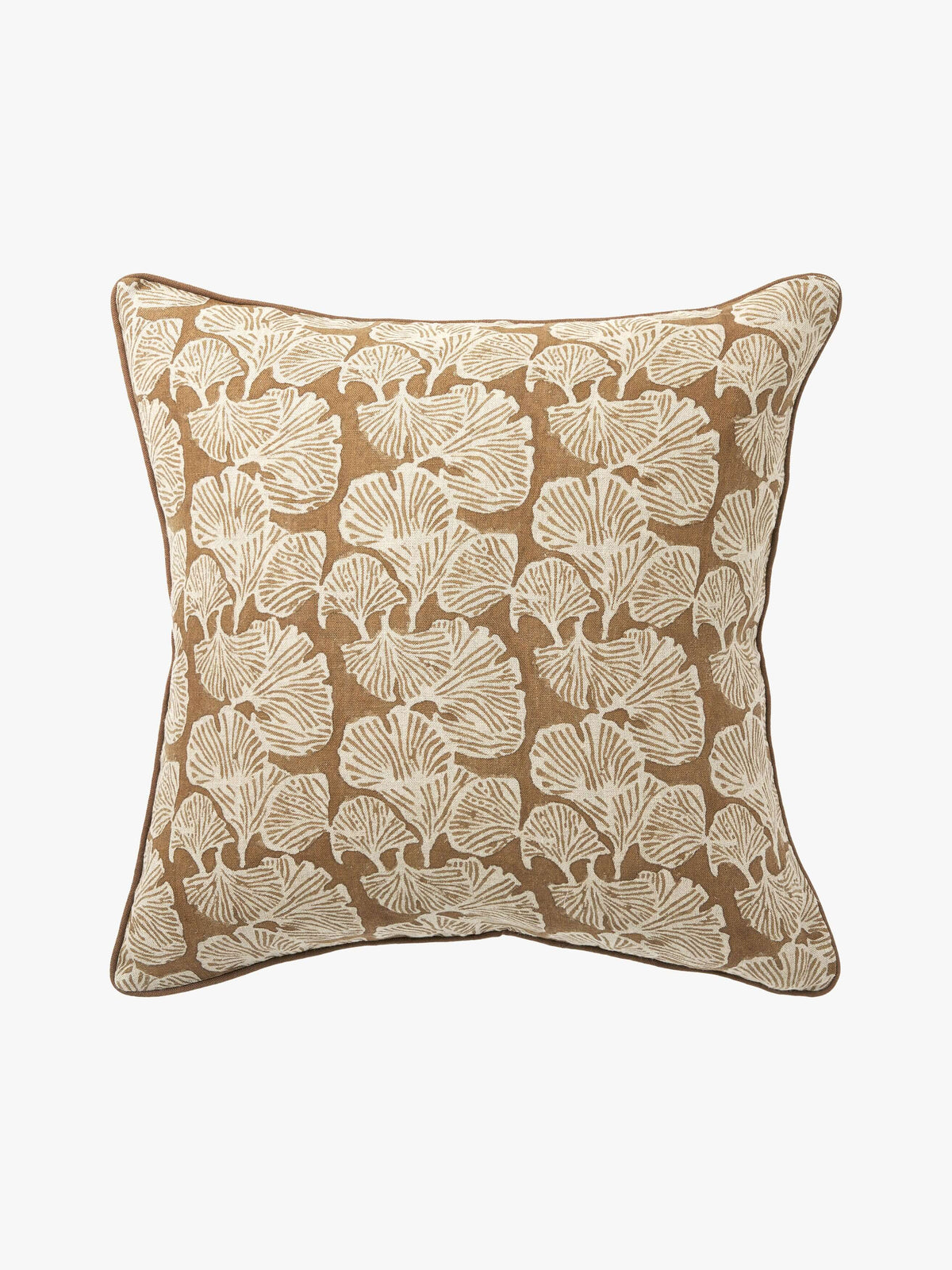 Ginkgo Khaki Square Cushion 50 x 50cm – studio front | Rodwell & Astor