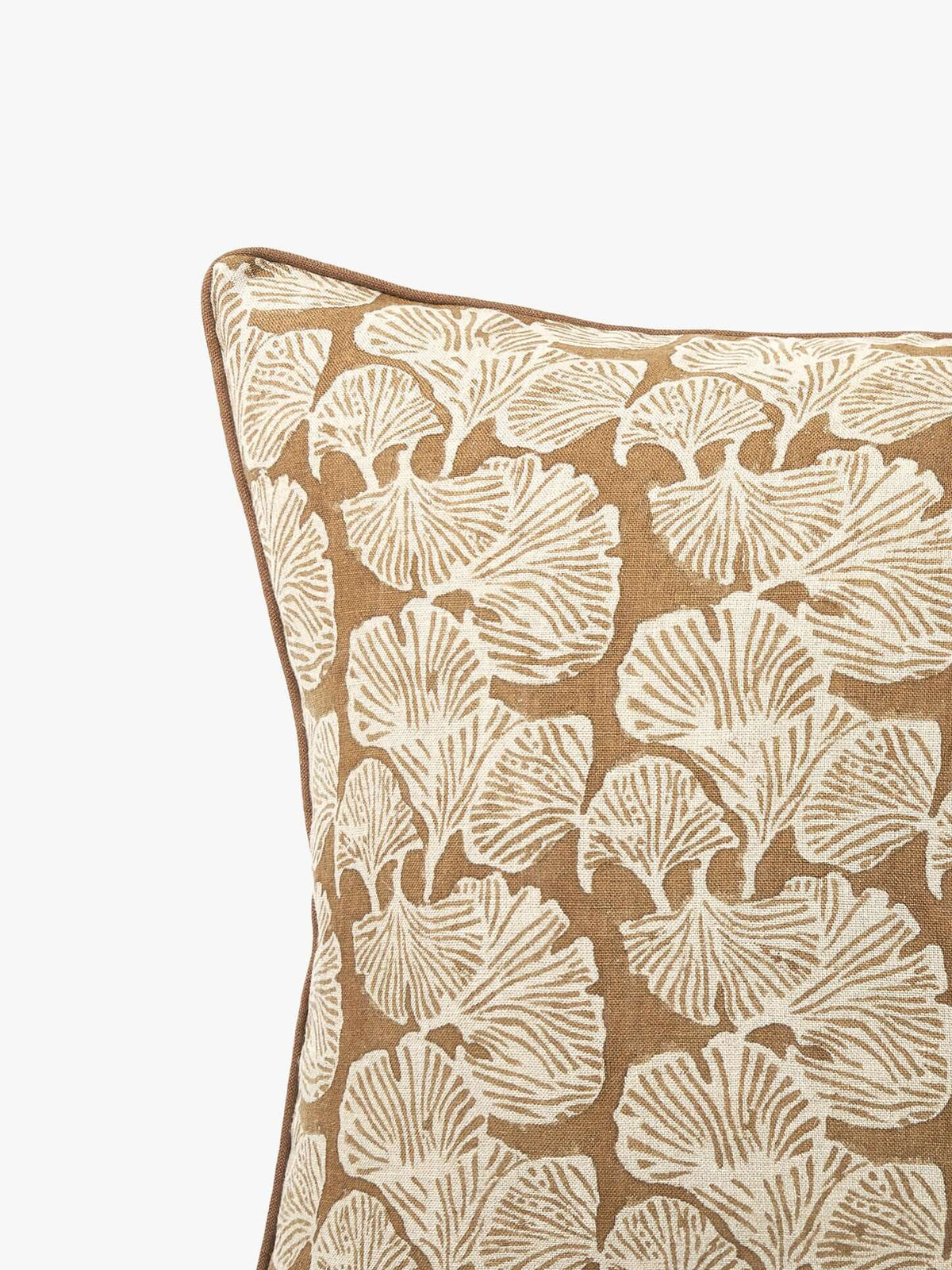 Ginkgo Khaki Square Cushion 50 x 50cm – studio front | Rodwell & Astor