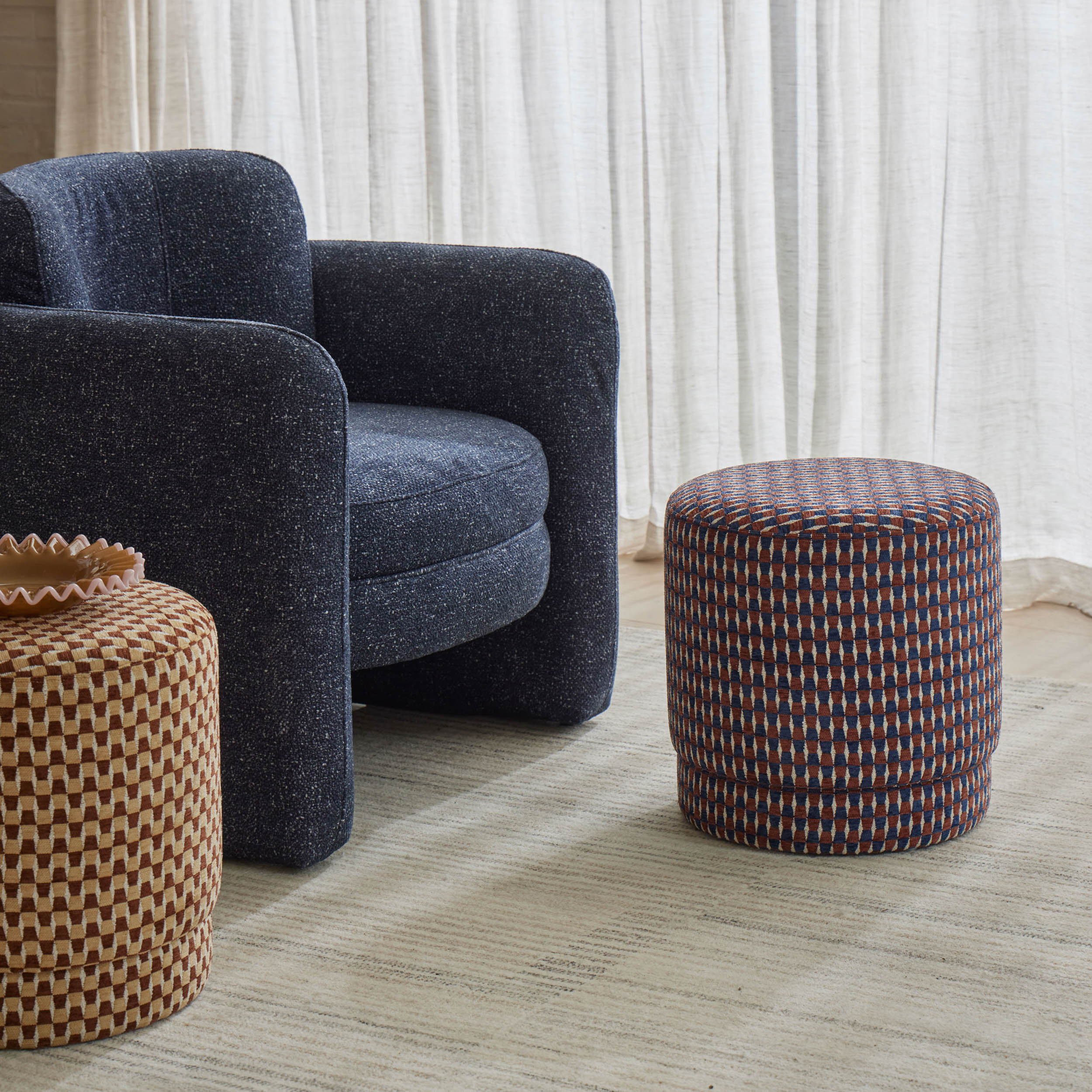 Kiran Stool - Blue & Rust