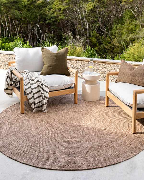 Mornington Indoor Outdoor Round Rug - Teak. Rodwell and Astor