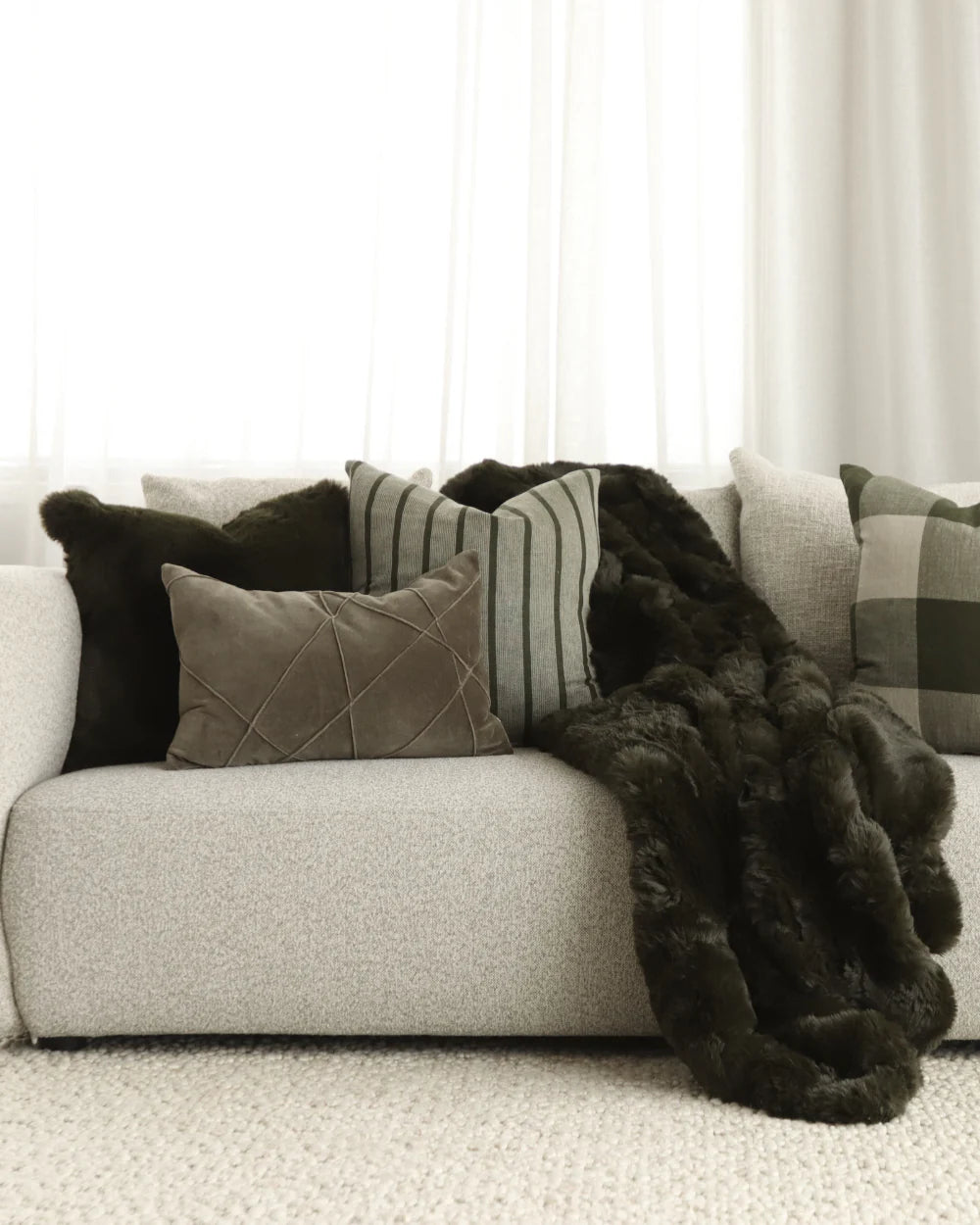 Pelage Faux Fur Cushion - Olive