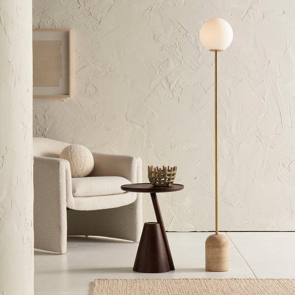 Soren Travertine & Frosted Glass Floor Lamp Rodwell and Astor Modern Eclectic Style