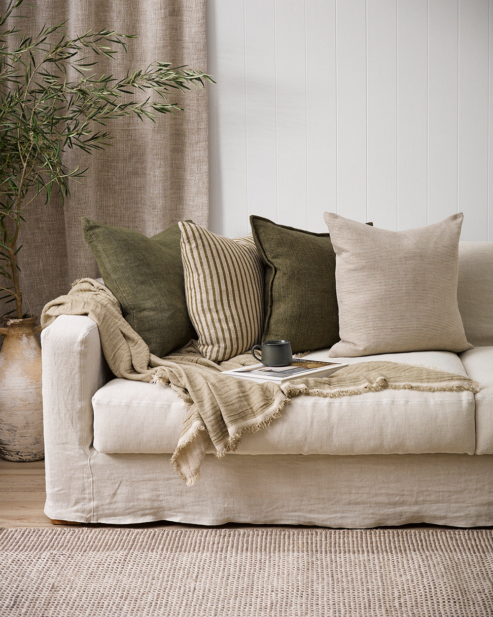 BAYA Spencer Cushion - Khaki/Natural