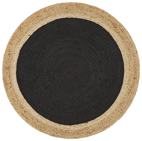 Jai Round Jute Floor Rug - Black