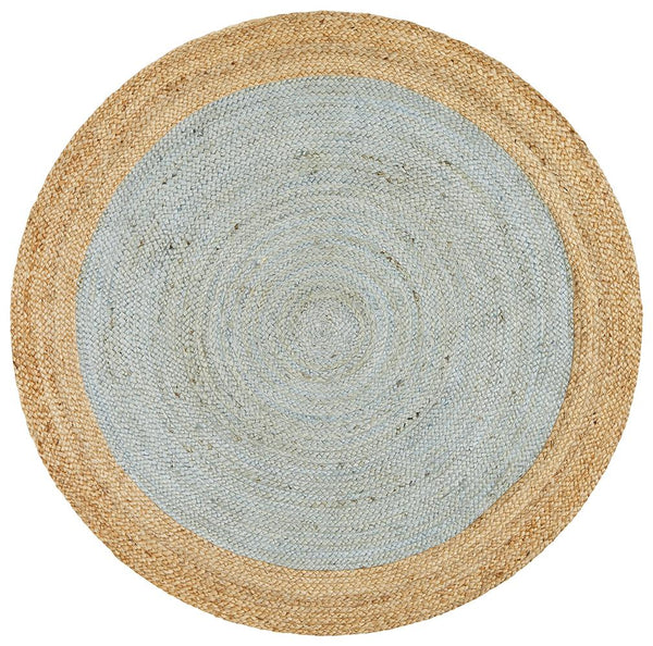 Jai  Round Jute Floor Rug - Aqua