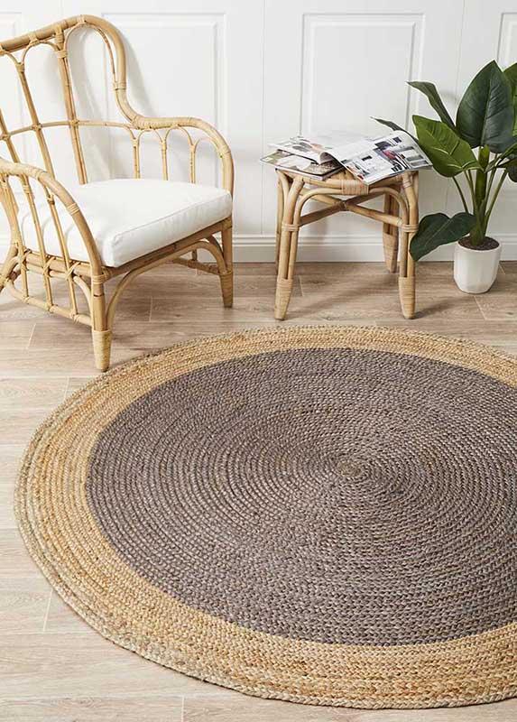 Jai Round Jute Floor Rug - Charcoal