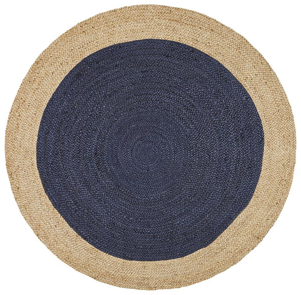 Jai Round Jute Floor Rug - Navy