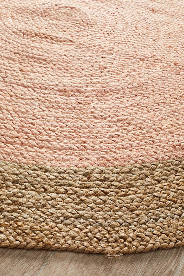 Jai  Round Jute Floor Rug - Pink