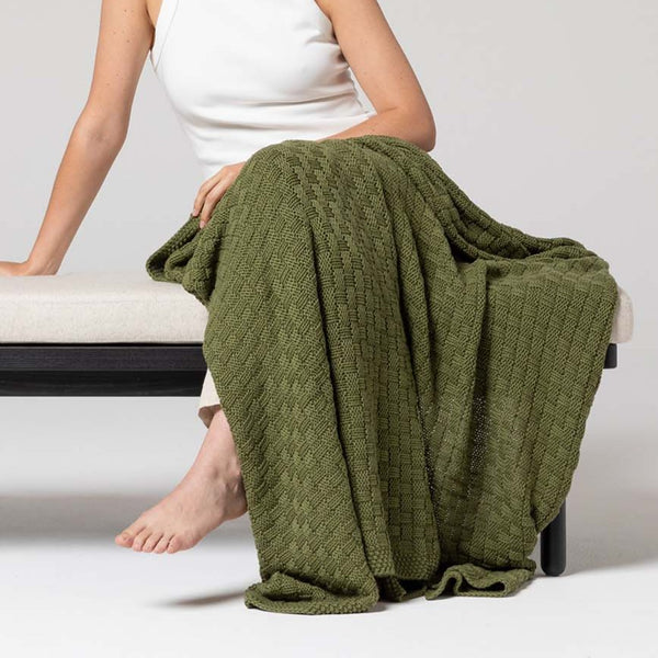 INDUS Basketweave Throw - Basil