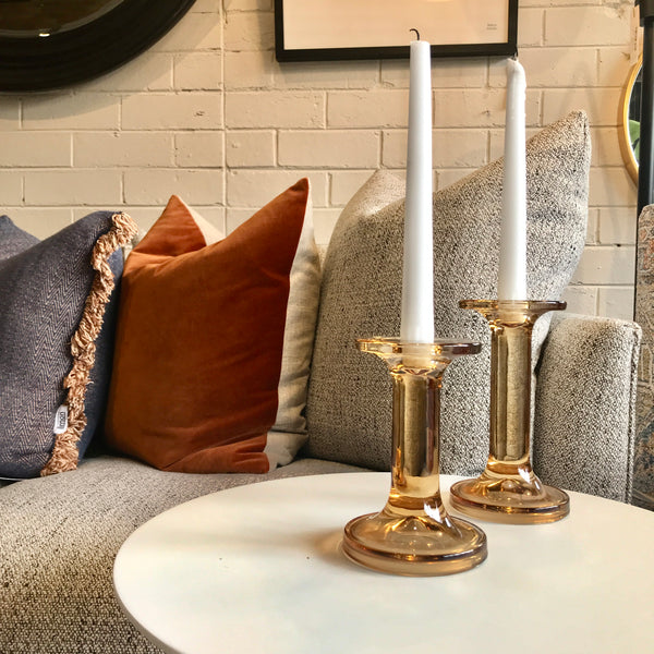 Rodwell and Astor - Jamey Amber Glass Candlestick - 16cm