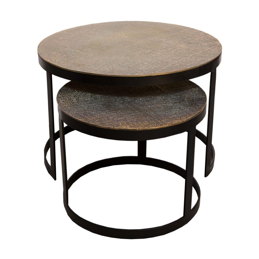 Jute Brass Nesting Side Tables Set 2 Rodwell and Astor