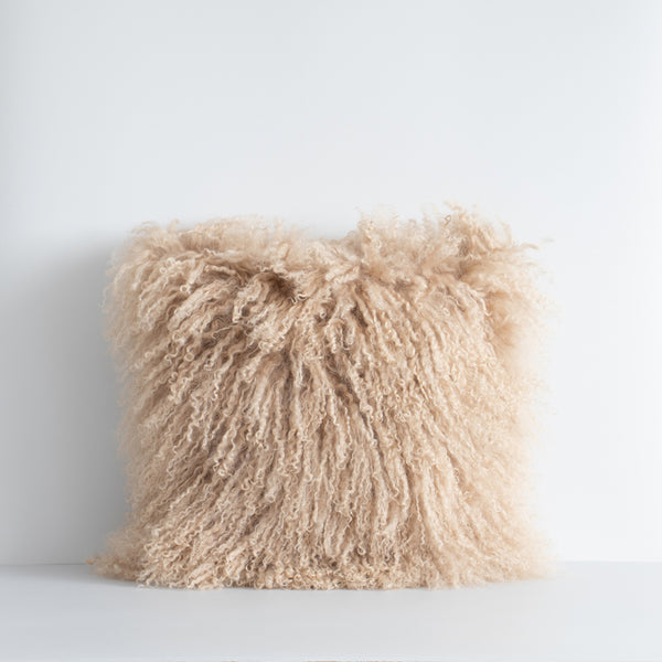 Rodwell and Astor - BAYA Meru Cushion - Tibetan Lamb Hide - Biscotti 