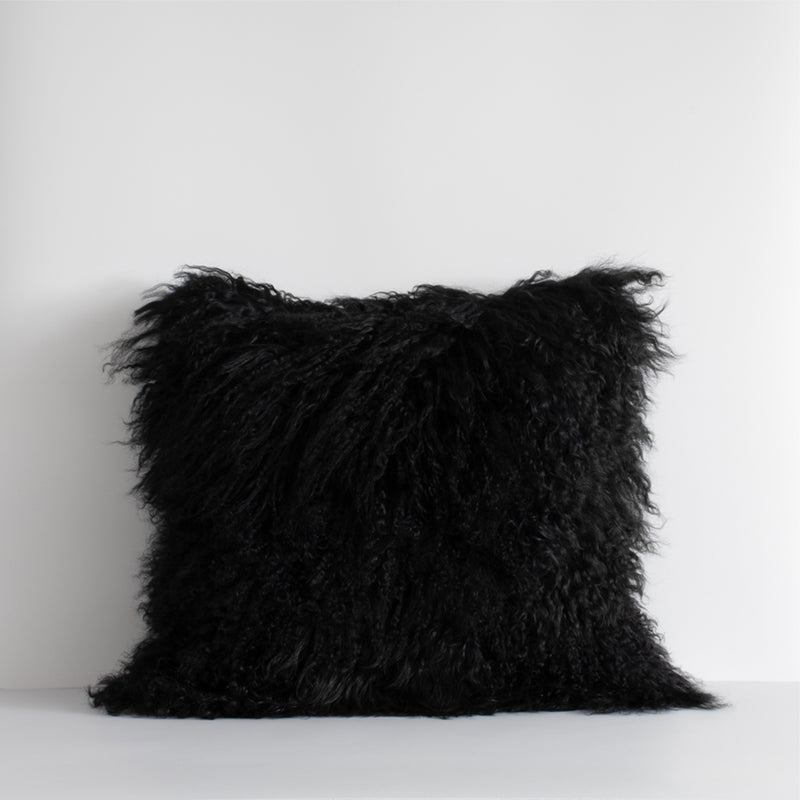 Rodwell and Astor - BAYA Meru Cushion - Tibetan Lamb Hide - Black 