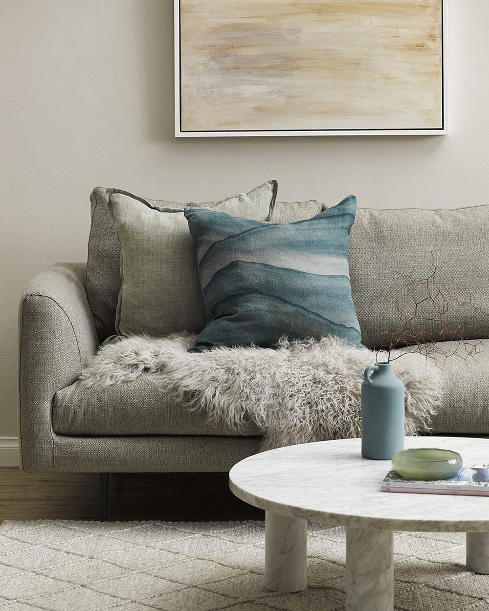 Rodwell and Astor - BAYA Meru Cushion - Tibetan Lamb Hide - Silver Grey