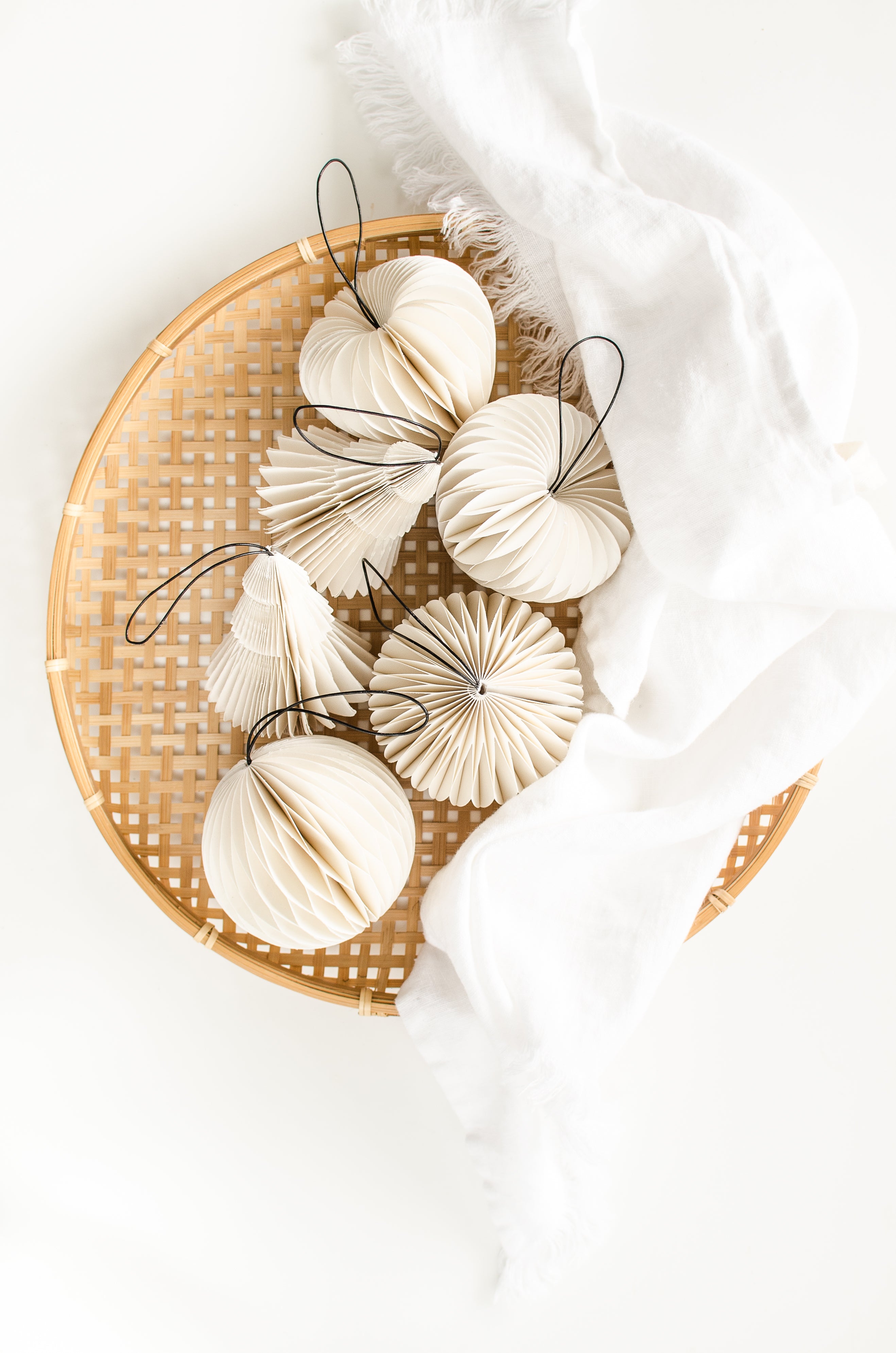 Rodwell and Astor - Paper Sphere Ornament - Antique White 