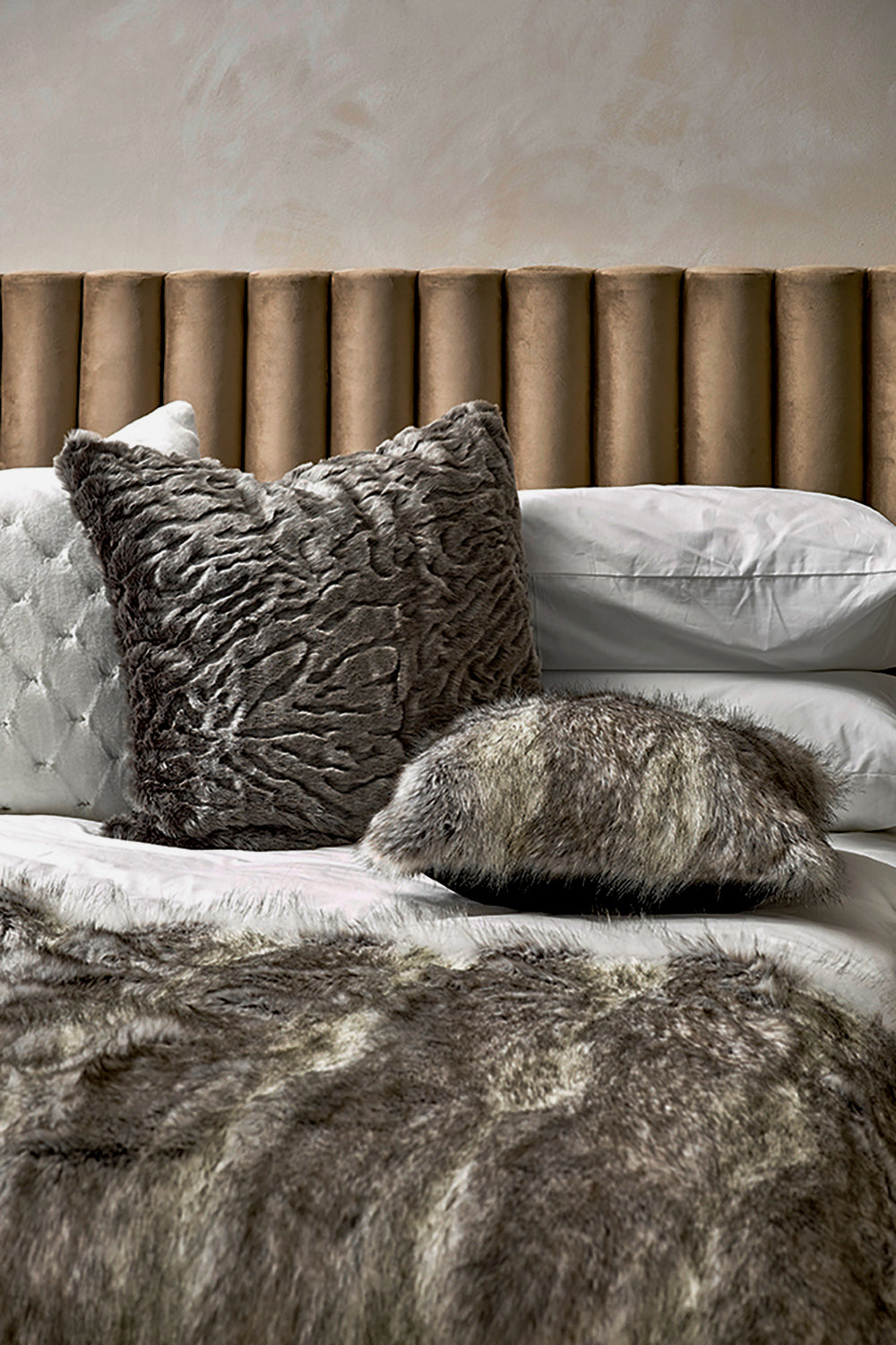 HEIRLOOM Pewter Chinchilla Faux Fur Cushion - 30 x 45cm