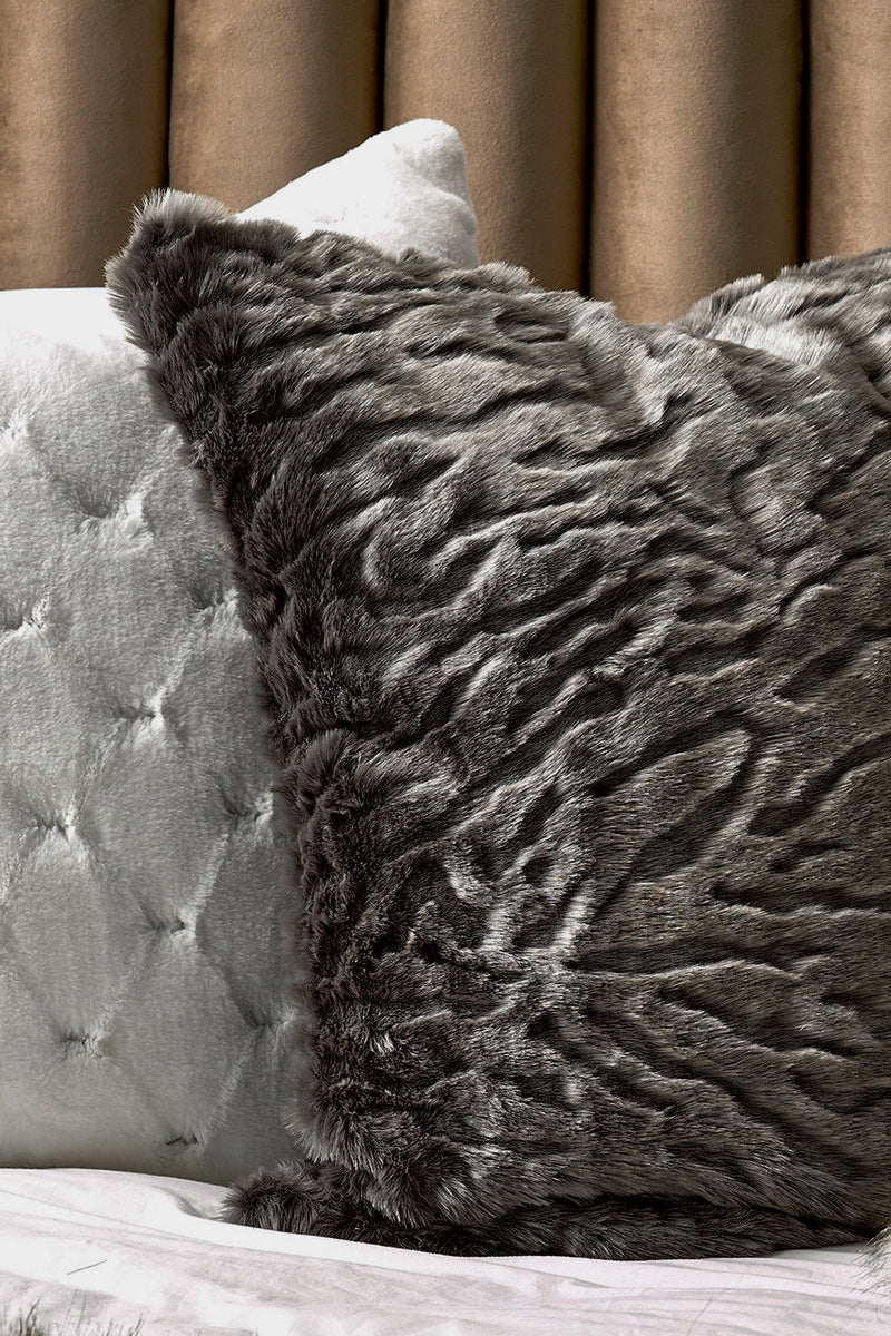 HEIRLOOM Pewter Chinchilla Faux Fur Cushion - 45cm