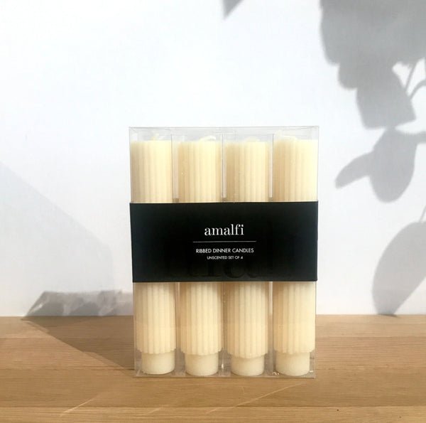 Ribbed Dinner Candles - 15cm White