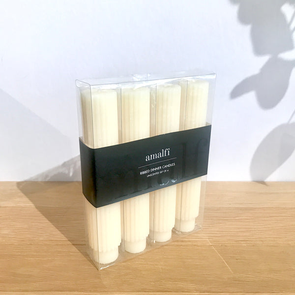 Ribbed Dinner Candles - 15cm White
